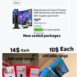 Digital Antenna for Smart TV Indoor, 2026 HD Antennas with 3M-Stick Base, 360°&Long Range Reception 4k 1080p for Local Channels, Easy Setup Antenna fo