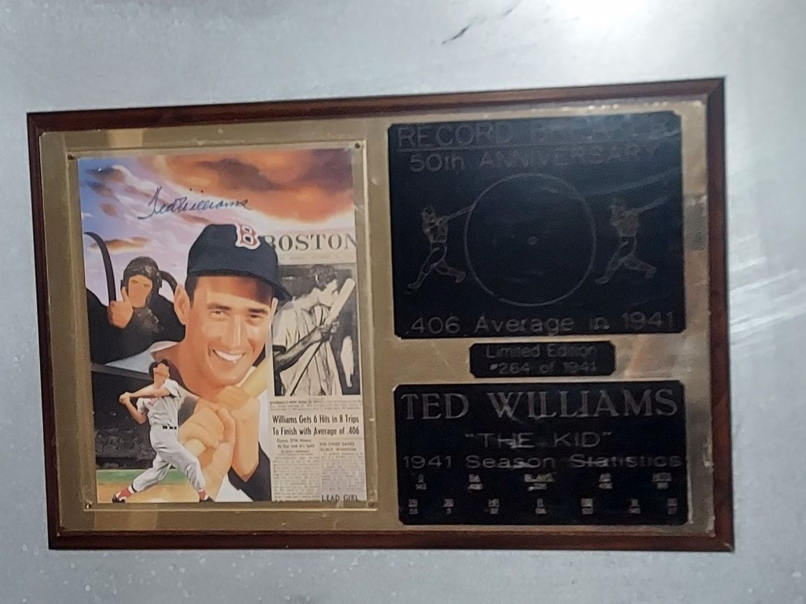 Signed Ted Williams Plaqe STATS + SIGNATURE 50th ANIVERSAY