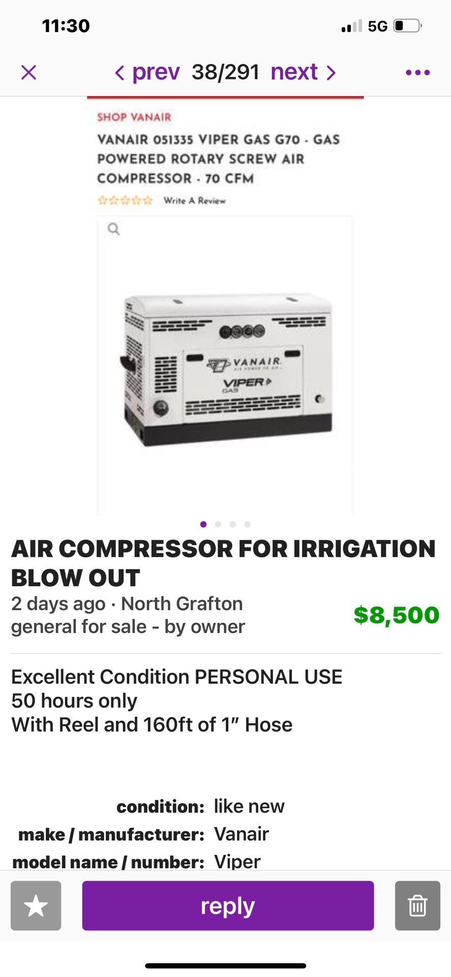 VANAIR VIPER AIR COMPRESSOR -GAS