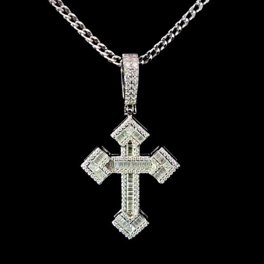 Sterling Silver VVS Moissanite 1.5 CTW Cross With 20" Franco Chain