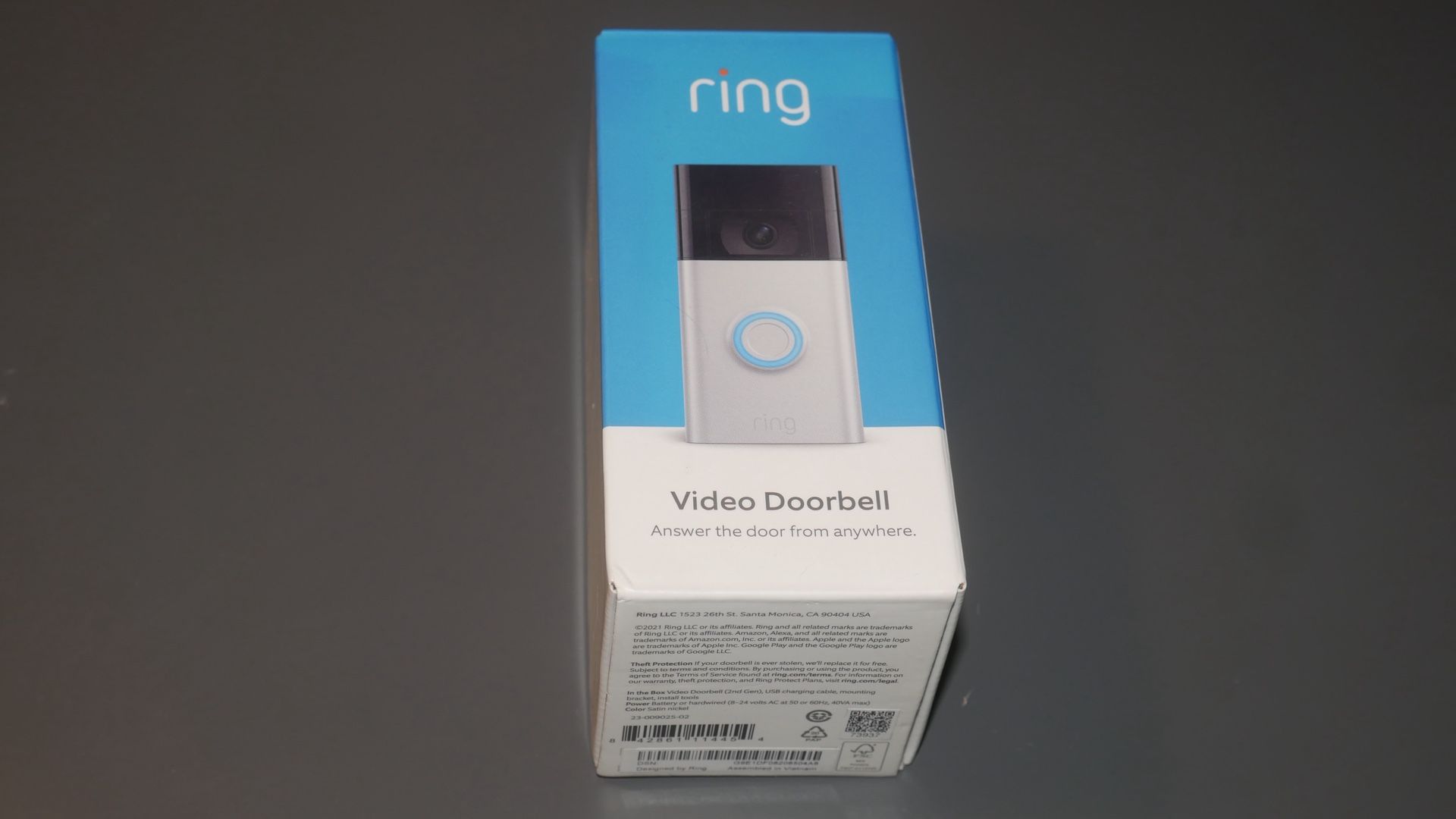 Ring Satin Nickel Wireless Two-way Talk Rechargeable Battery Video Doorbell