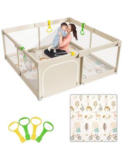 Mloong Baby Playpen with Mat 59x59 Inches