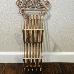 Decorative Metal Wall Rack – Scroll Design with Hooks & Baskets