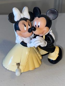 Disney Mickey & Minnie Mouse Wedding Cake Topper Dancing Wind-up Toy 1990s