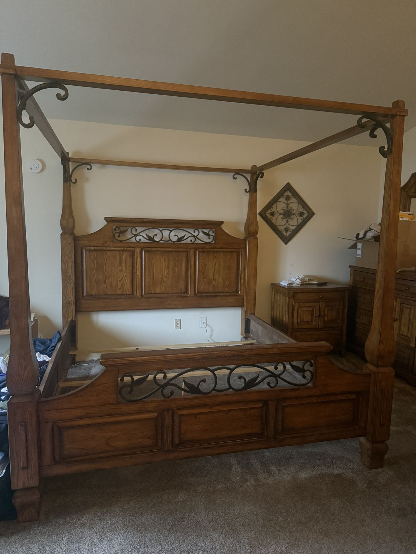 Bed Frame, Mirrored Dresser, and Nightstand