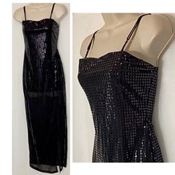 New Troika black sheer sequin gown dress M