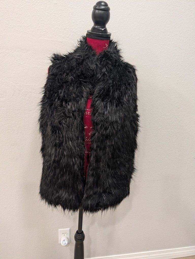 Willi Smith Black Faux Fur Women Sleeveless Vest Size Large