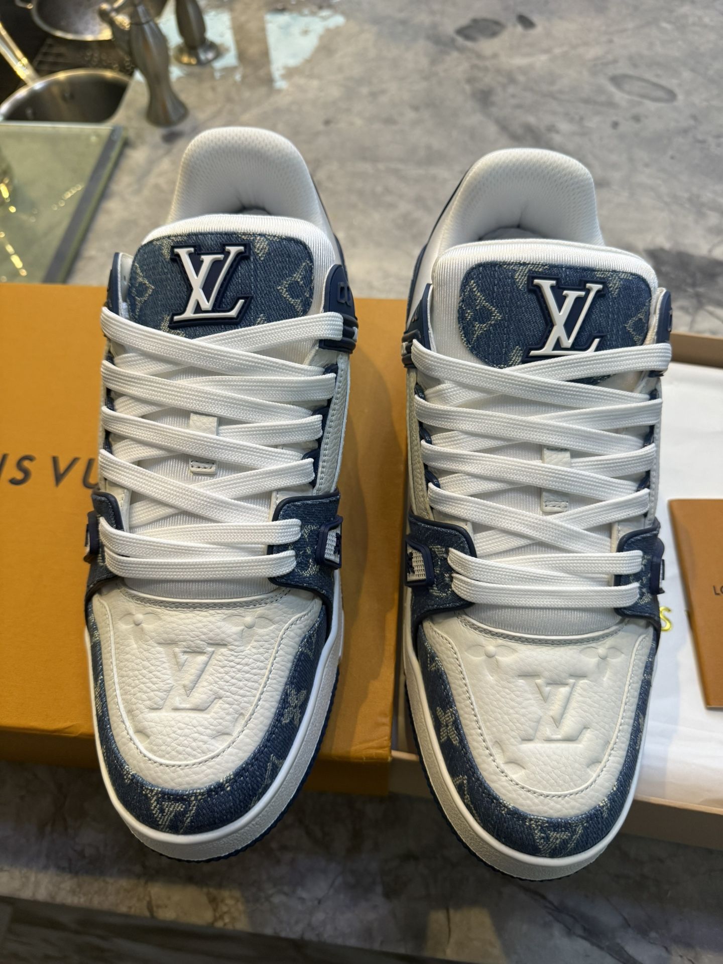 Louis Vuitton Trainer Sneaker Denim Blue Monogram