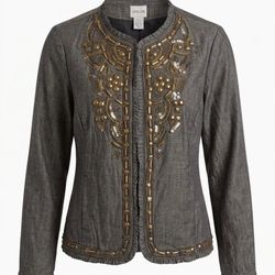 Cotton/polyester jacket, NEW with tags, Chico's Golden Trinket Royalty, Size 1