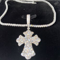 18 k Gold Plated Cross Pendant & Tennis Chain 