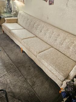 Vintage mid century sofa mint condition wrapped in plastic embroidered silk floral pattern