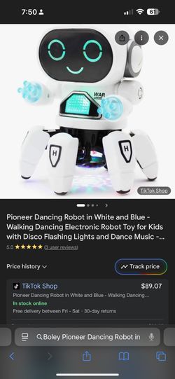 Boley Pioneer Dancing Robot in White and Blue - Walking Dancing Electronic Robot Toy for Kids with Disco Flashing Lights and Dance Music - Battery Ope
