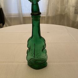 Vintage green glass cello violin decanter