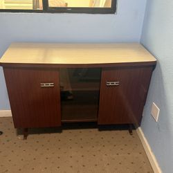 Chair, Weights and mid-century modern cabinet