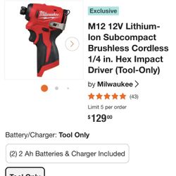 M12 Stubby 1/4” Hex Impact Drill Brushless 