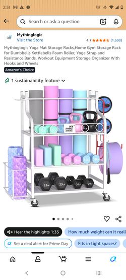 BRAND NEW IN BOX Mythinglogic Yoga Mat Storage Racks,Home Gym Storage Rack for Dumbbells Kettlebells Foam Roller With Hooks And Wheels - 2 Available