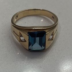 Mens Mosaic 10k  Blue Spinel Stone Ring 