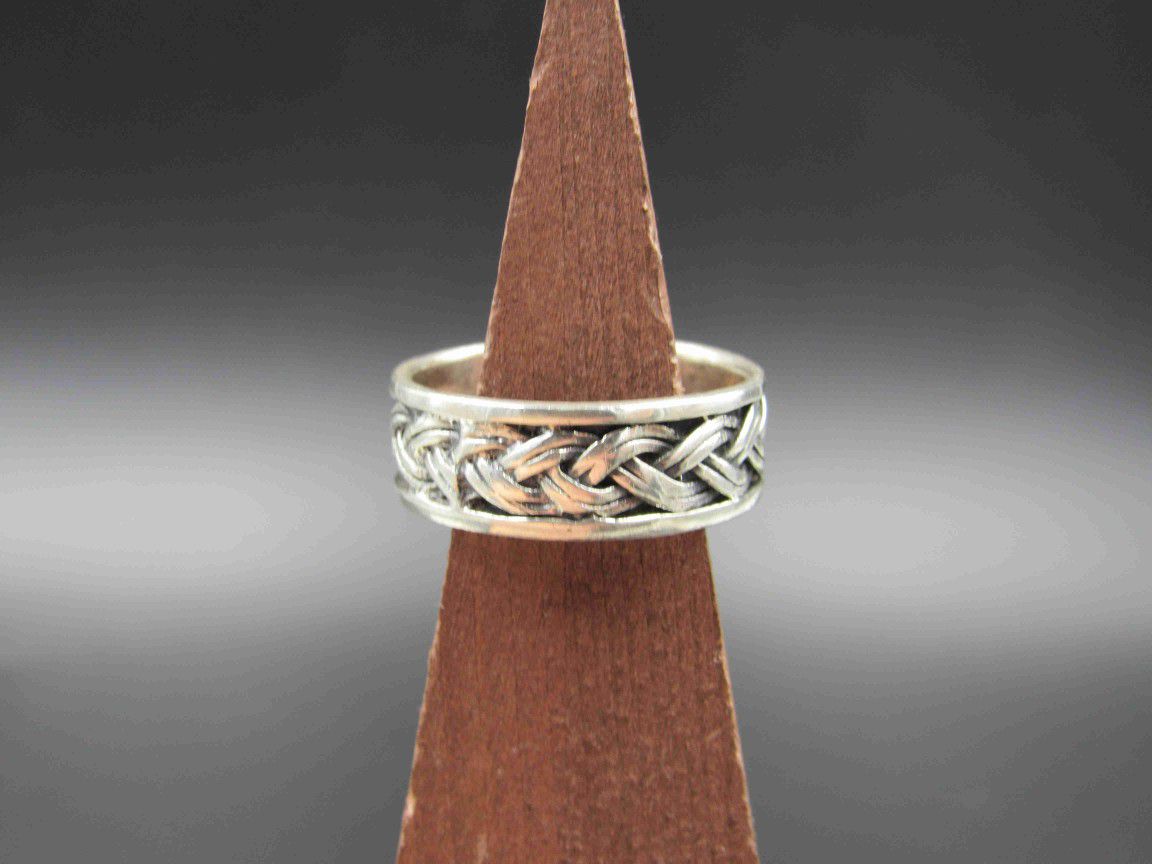 Size 11 Sterling Silver Large Braided Thump Band Ring Vintage Statement Engagement Wedding Promise Anniversary Bridal