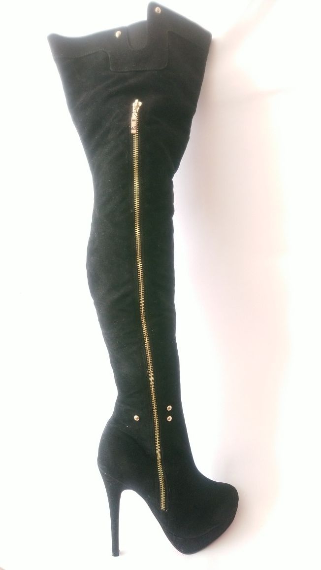 Women's Thigh High Black Suede Winter Boots Size 9