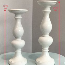 Pair of White Tall, Thick Resin Candleholders for Pillar Candles