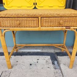 Vintage Handmade Wicker / Rattan Table /w Drawers