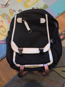 Black and White Backpack with Buckle Straps