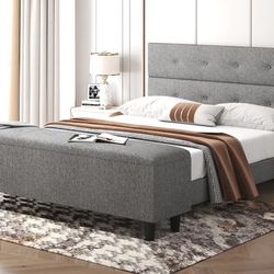 Upholstered Bed Frame with Ottoman Storage Bench