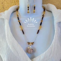 Sterling Silver Necklace And Earrings Set Jasper Stone Apple Pendant