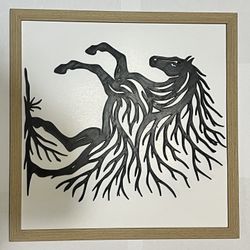 3D Printed Horse Pattern Framed Wall Art Home Decor 10x10 Inch