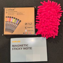 Magnetic Whiteboard Bundle – 8 Dry Erase Markers + Magnetic Sticky Note Board + Eraser