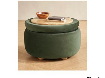 mopio Luna Round Ottoman with Storage and Tray, Round Coffee Table with Storage(j17)