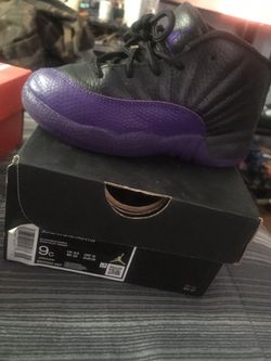 Toddler Black And Purple Jordan 12’s 9c