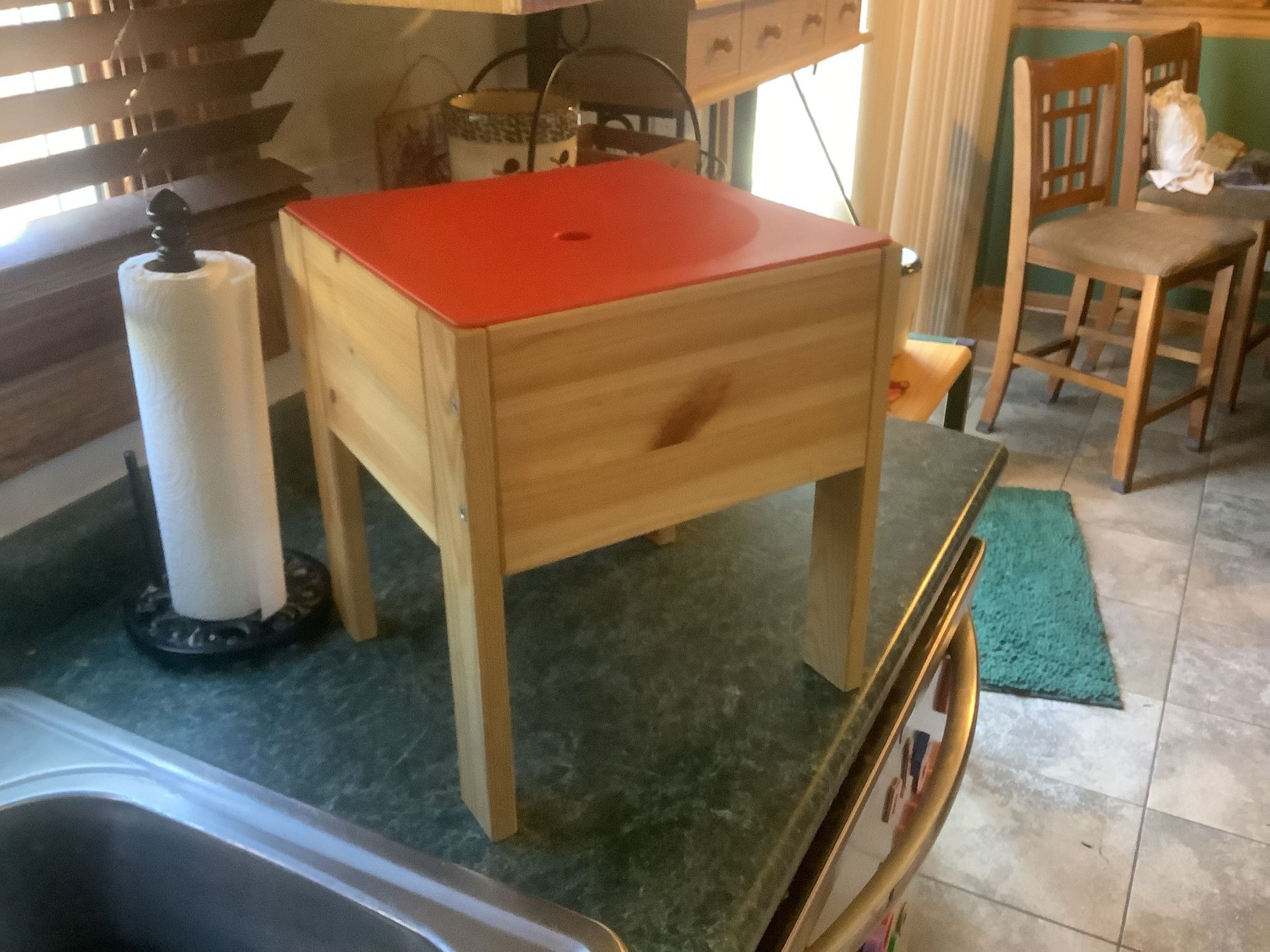 IKEA Sansad children’s stool, made of pine perfect as table or chair and storage Brand new stand approximately 14” tall, 12” wide. Easy off cover for