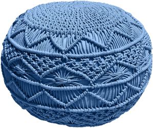 100% Cotton Braid Cord Pouf Ottoman, Handmade, Blue