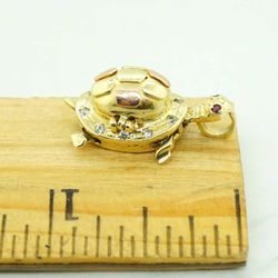 Womens 14K Yellow Gold Turtle Charm Pendant with Color Stones  #22712