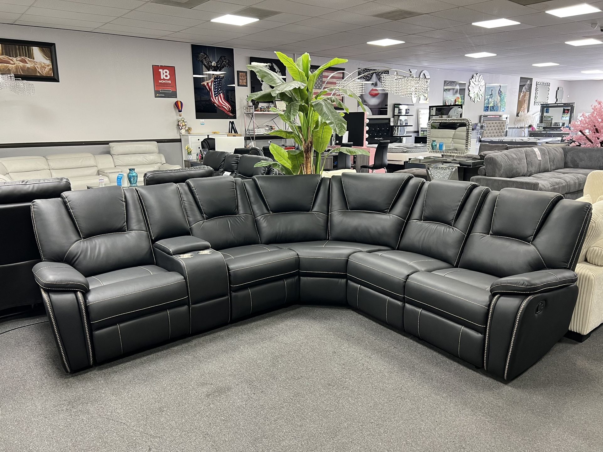 Black Sofa Sectional 3x Recliners