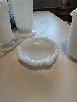 2 Vintage Anchor Hocking white milk glass trinket dish