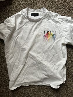 White Amiri T-Shirt, With Multicolored Drip Design Size M