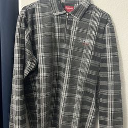 Supreme Plaid Zip Up L/S Polo Shirt Size S Small 
