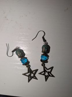 Handmade Bohemian Blue Round Glass Bead Star Dangle/Drop Earrings