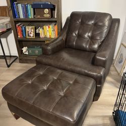 Leather Chair And Ottoman Set