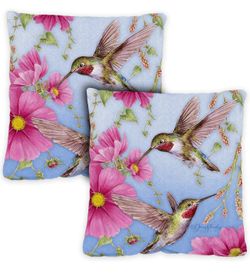 Home Garden 721212 Hummingbirds with Pink 18 x 18 Inch Indoor/Outdoor, Pillow with Insert (2-Pack) 