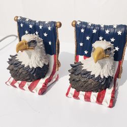 Vintage Bald Eagle American Flag Bookends