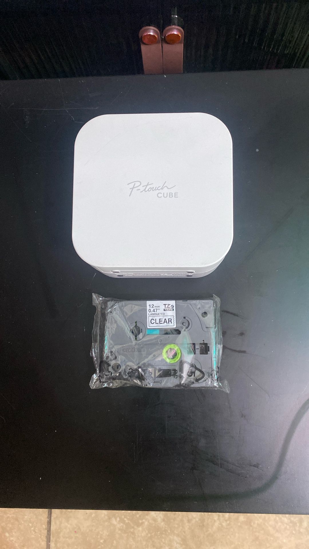 Brother P-touch CUBE Label Maker With White Tape And New Clear Laminated Tape Still In Package