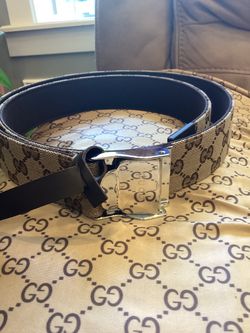 Gucci GG Canvas Belt with Silver Buckle