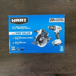 Hart Drill & Circular Saw 20V Combo Kit HPCK221BSB 2 Batteries,Charger,BLADE,Bag