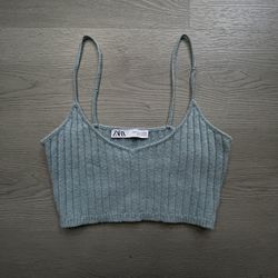 Zara Blue Knit Cropped Tank Top