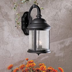 Minka Lavery Hancock 18" Outdoor Wall Lantern - Black with Seeded Glass Wall Light 
