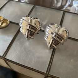 Pair of Vintage CAROLEE Heart Shaped Silver Clip On Earrings