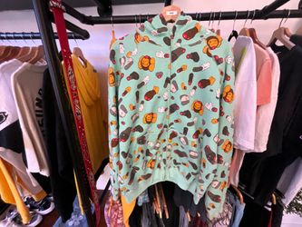 BAPE x KAWS Slaughter Milo Companion Full Zip Hoodie Mint Green All Over Print Size M
